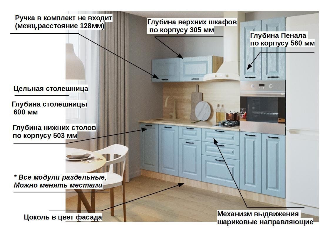 Кухонный гарнитур Роял Вуд голубой Вегас 10 2400