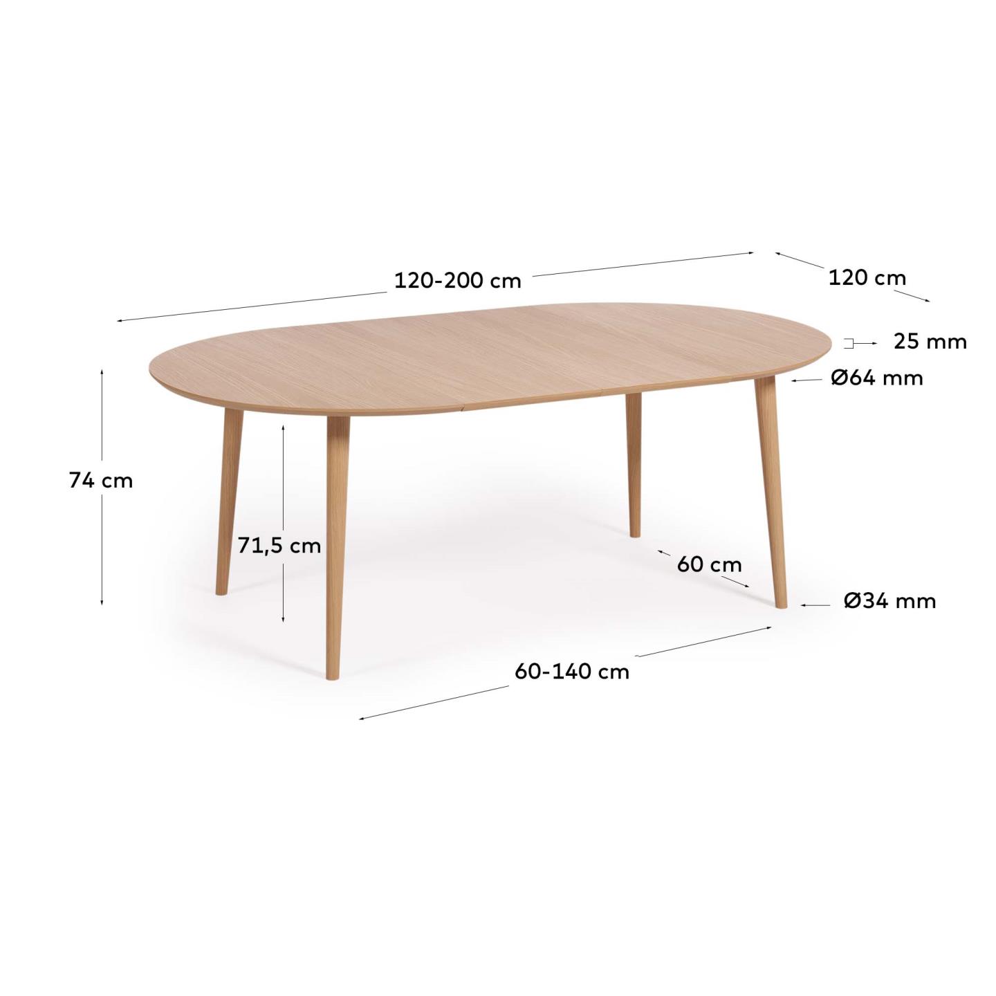 Раздвижной стол La Forma Oqui из МДФ с дубовым шпоном 120 x 120 см