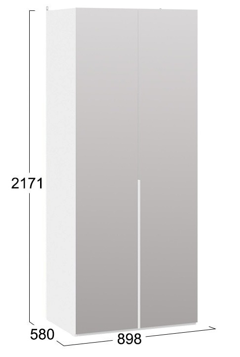 Шкаф для одежды с зеркальными дверями Порто белый жемчуг белый софт СМ-393.07.004