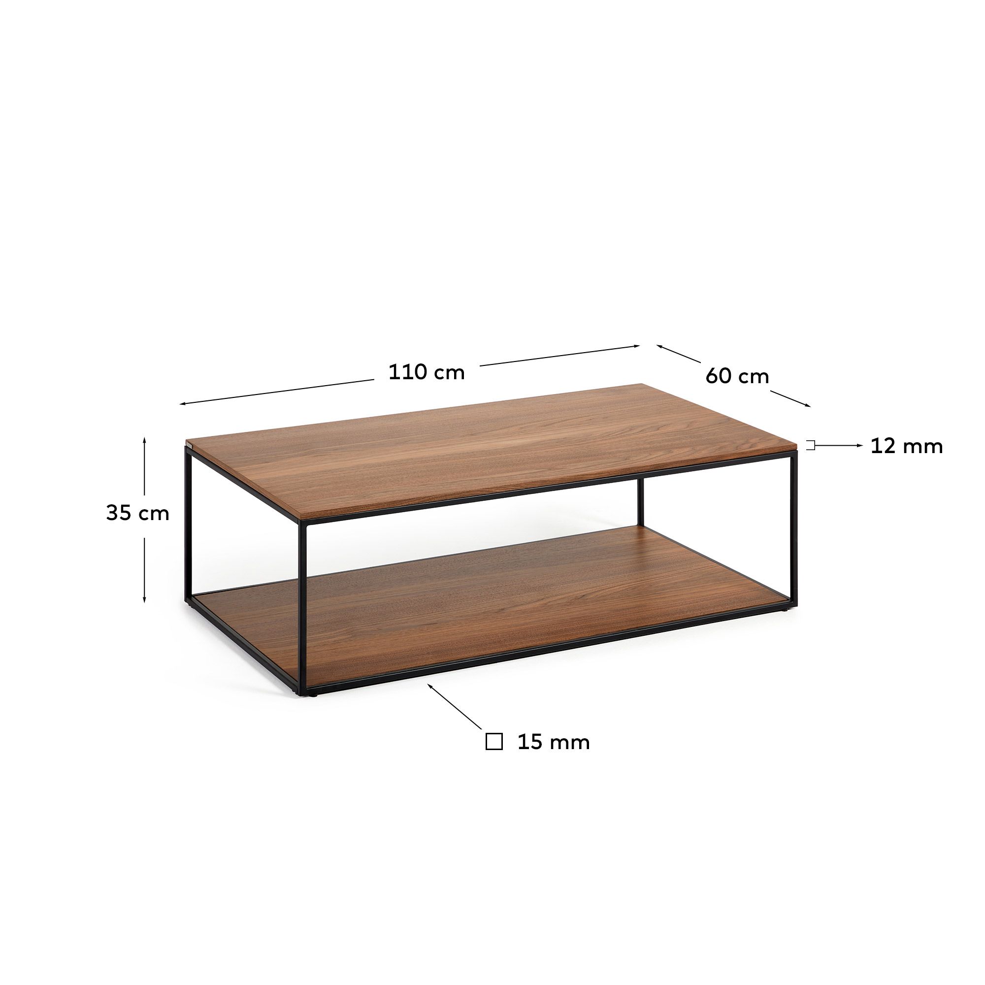 Журнальный столик La Forma Yoana из орехового шпона и черного металла 110 x 60 см