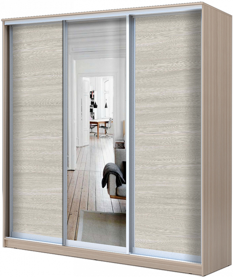 Шкаф-купе 3-х дверный с одним зеркалом (гл.620) Аллоджио Хит-22-20/2-151 Ясень шимо светлый