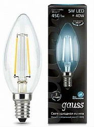 Лампа Gauss Filament Свеча 5W 450lm 4100К Е14 LED 1/10/50